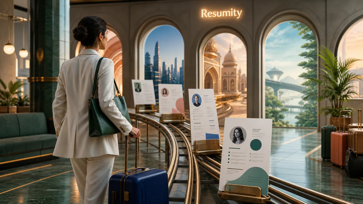 Global professional watching localized resume formats travel toward different international career destinations.