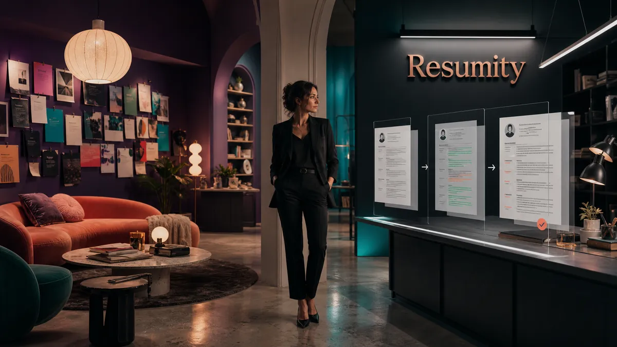 Professional comparing an open-ended creative salon with a structured career evidence lab for approved resume changes.