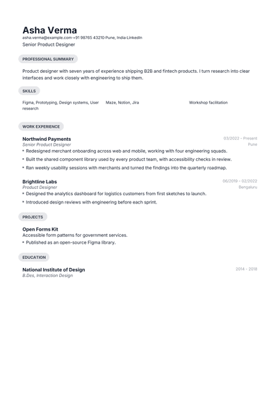 Page 1 of the Daniel sample resume