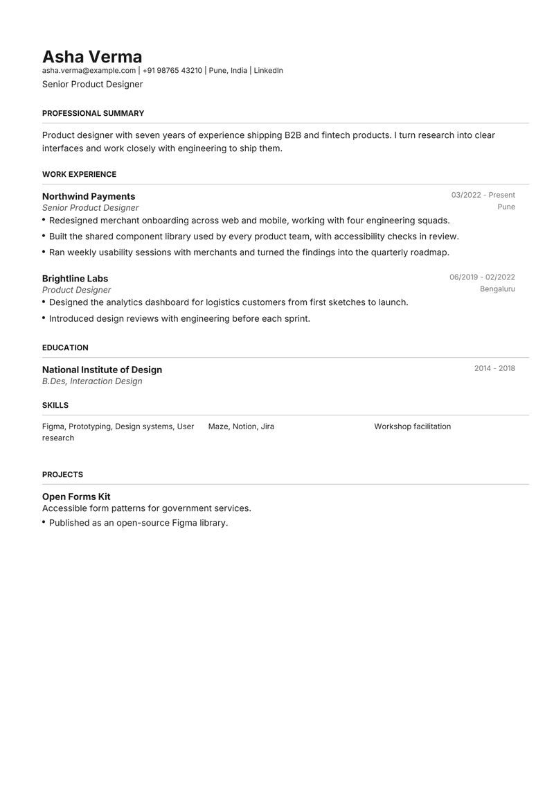 Page 1 of the Henrietta sample resume: Classic business layout, education before skills, three-column skills grid.