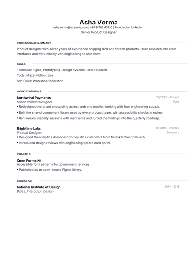 Page 1 of the Meridian sample resume